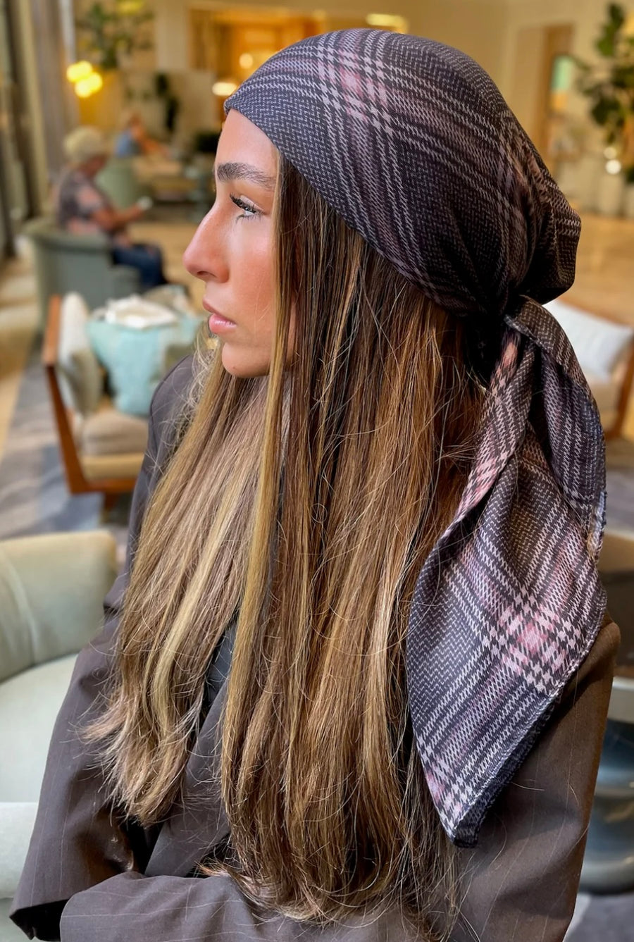 The Scarf Bar Mulberry Plaid Headscarf