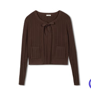Point Lux Tie Cardigan in Black and Brown (coordinates with Straight Rib Skirt)