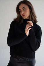 Mima Rosso Black Boxy Knit Mock Neck Top