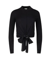 Point Mandarin Neck Wrap Top in Black and Brown