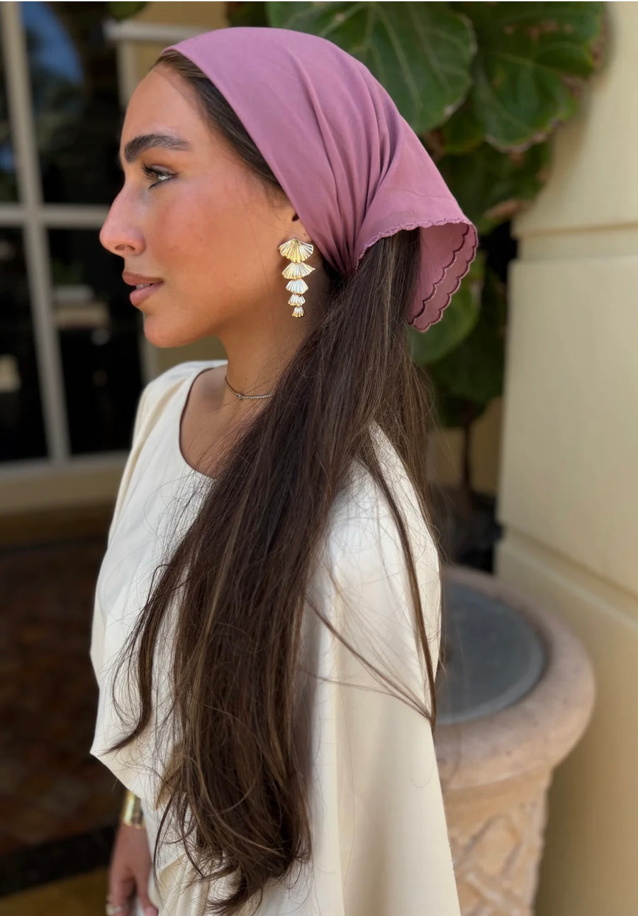 The Scarf Bar Cotton Scalloped Bandana Raspberry
