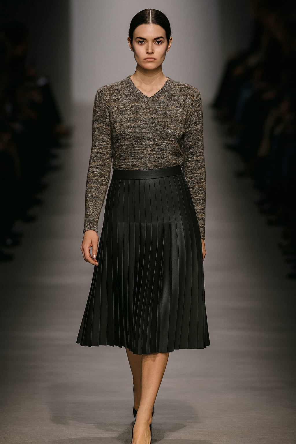 Front Row Leather Pleated Skirt