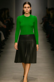 Front Row Leather Pleated Skirt