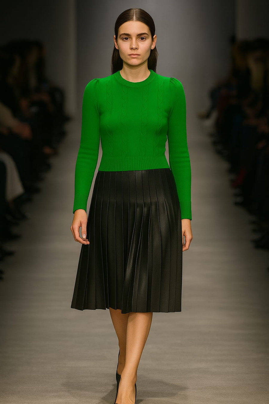 Front Row Leather Pleated Skirt