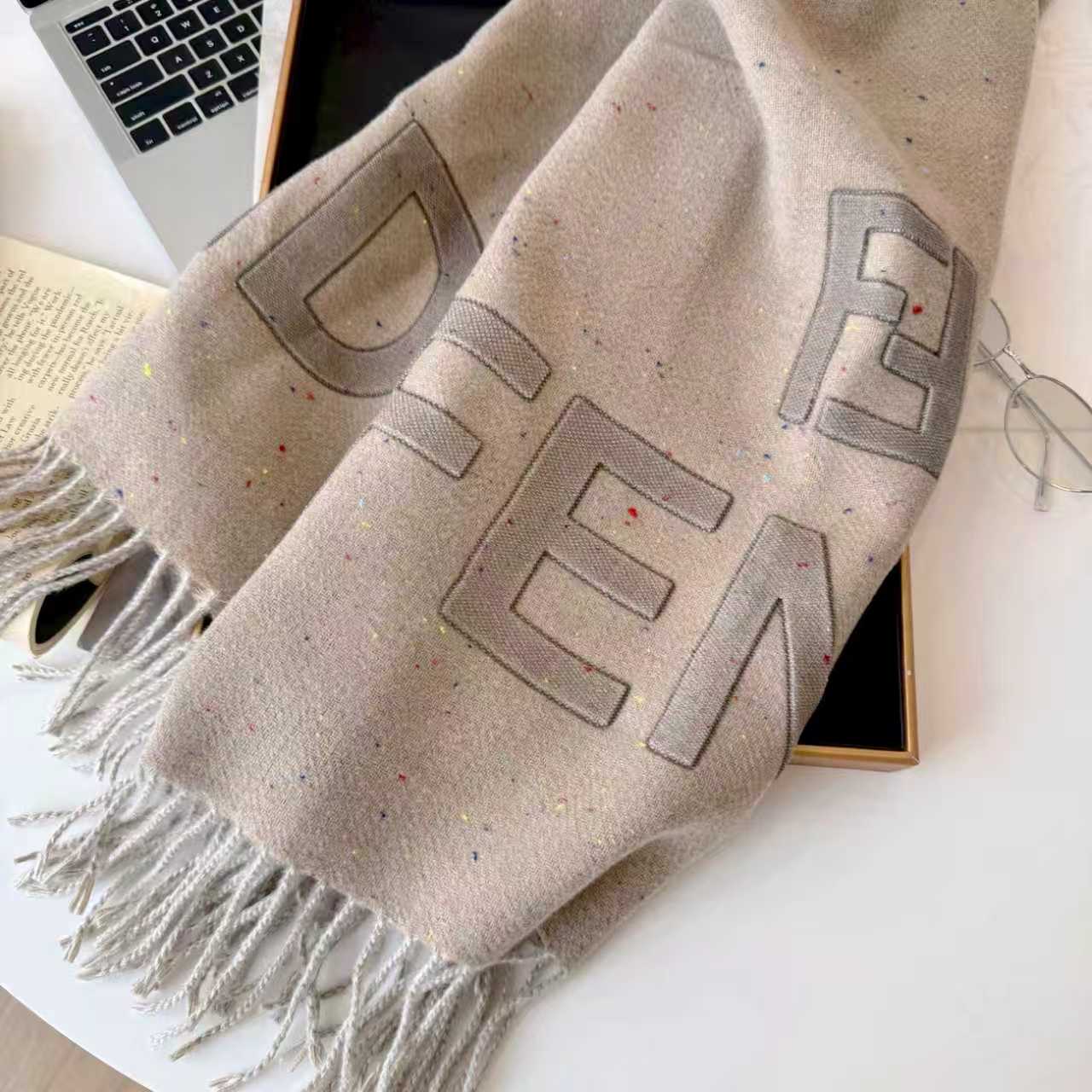 Fendi Charcoal  Logo Scarf with Fringe