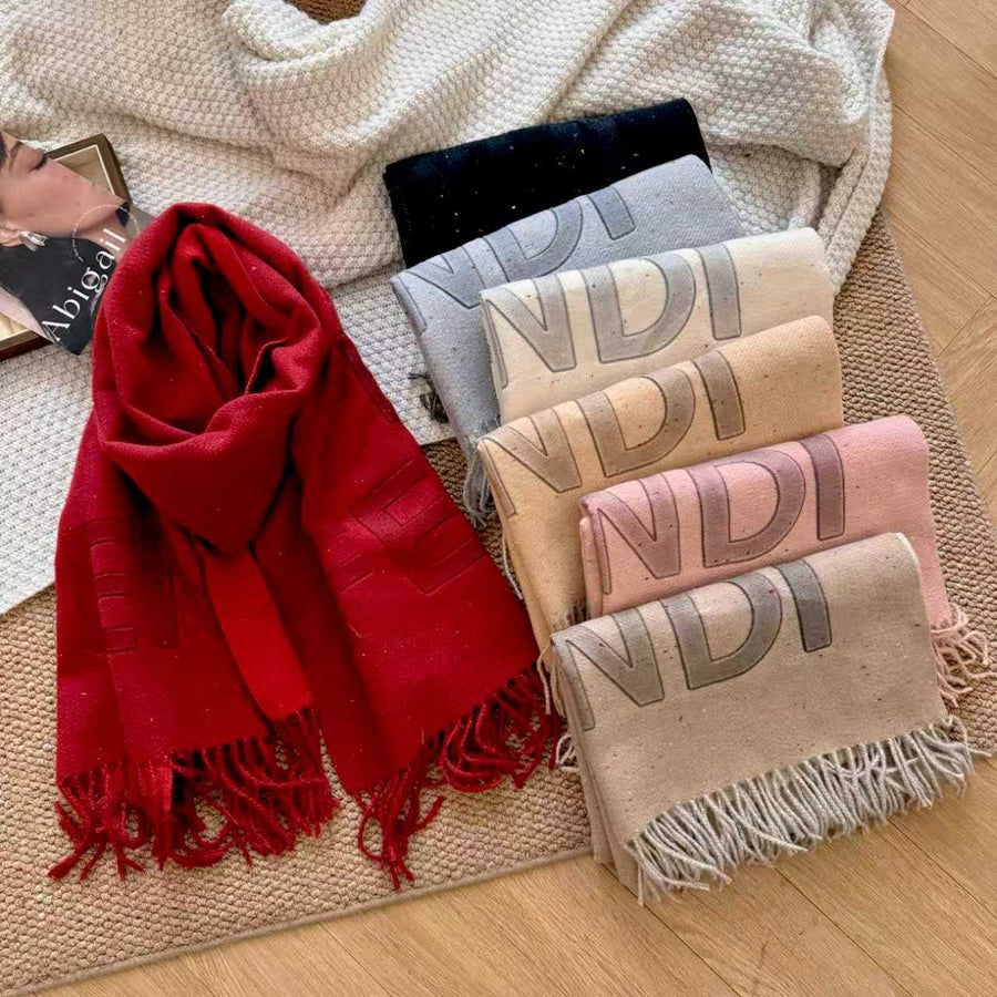 Fendi Charcoal  Logo Scarf with Fringe