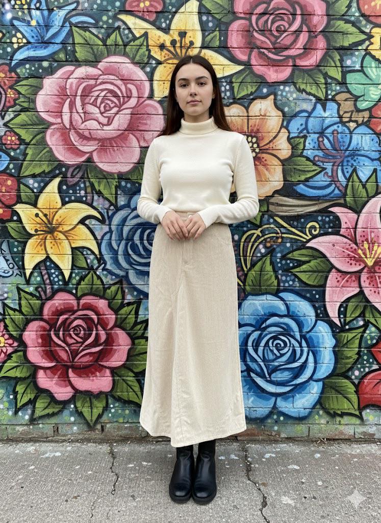 Latitude Asymmetric Oat Corduroy Skirt