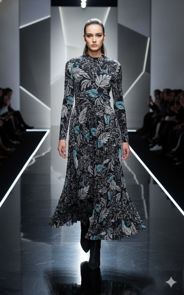 Rouge Pur Coutore Maxi Dress with Pleated Skirt