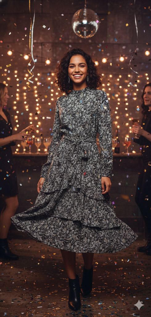 Blanc Et Noir Three Tier Dress with Belt