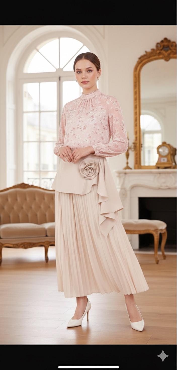 Beulah Flower Ruffle Wrap and Pleat Skirt