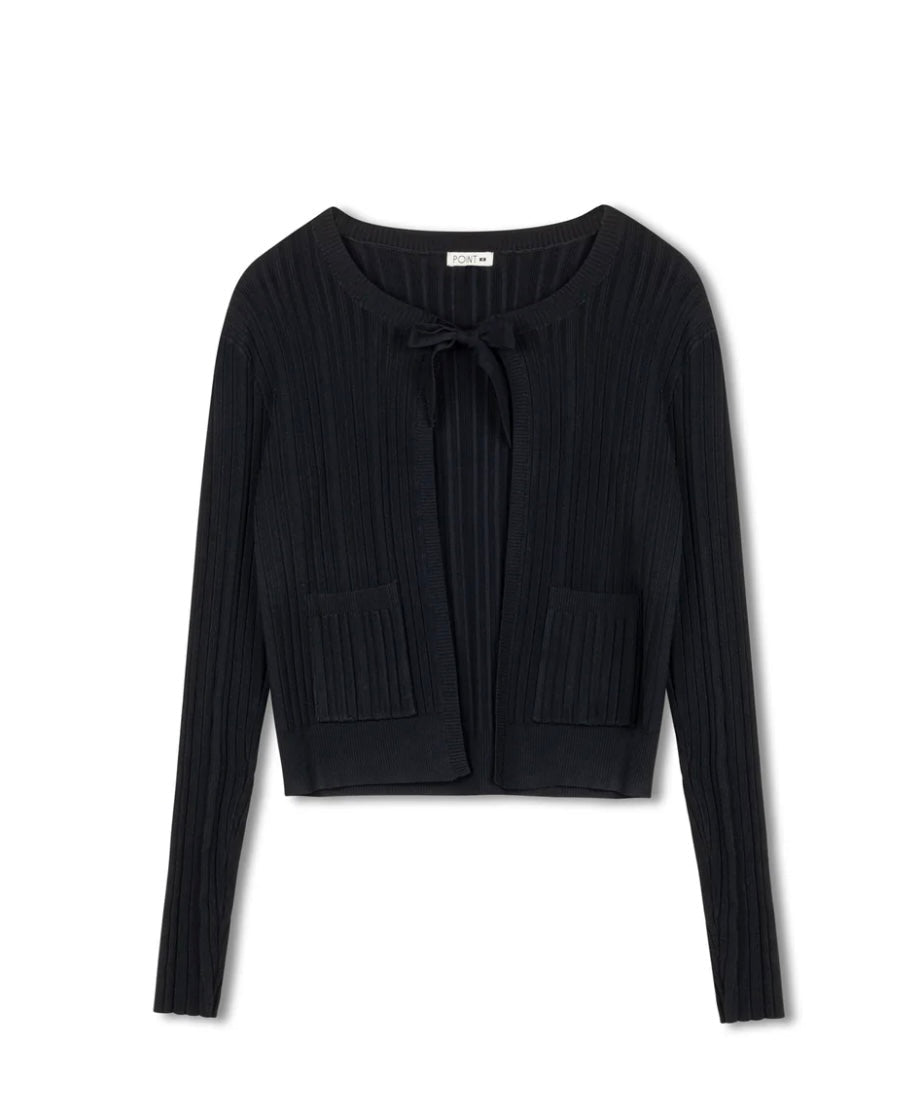 Point Lux Tie Cardigan in Black and Brown (coordinates with Straight Rib Skirt)