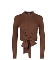 Point Mandarin Neck Wrap Top in Black and Brown