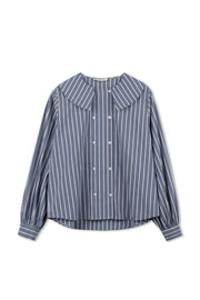 Point Double Breasted Navy Stripe Button Down Shirt