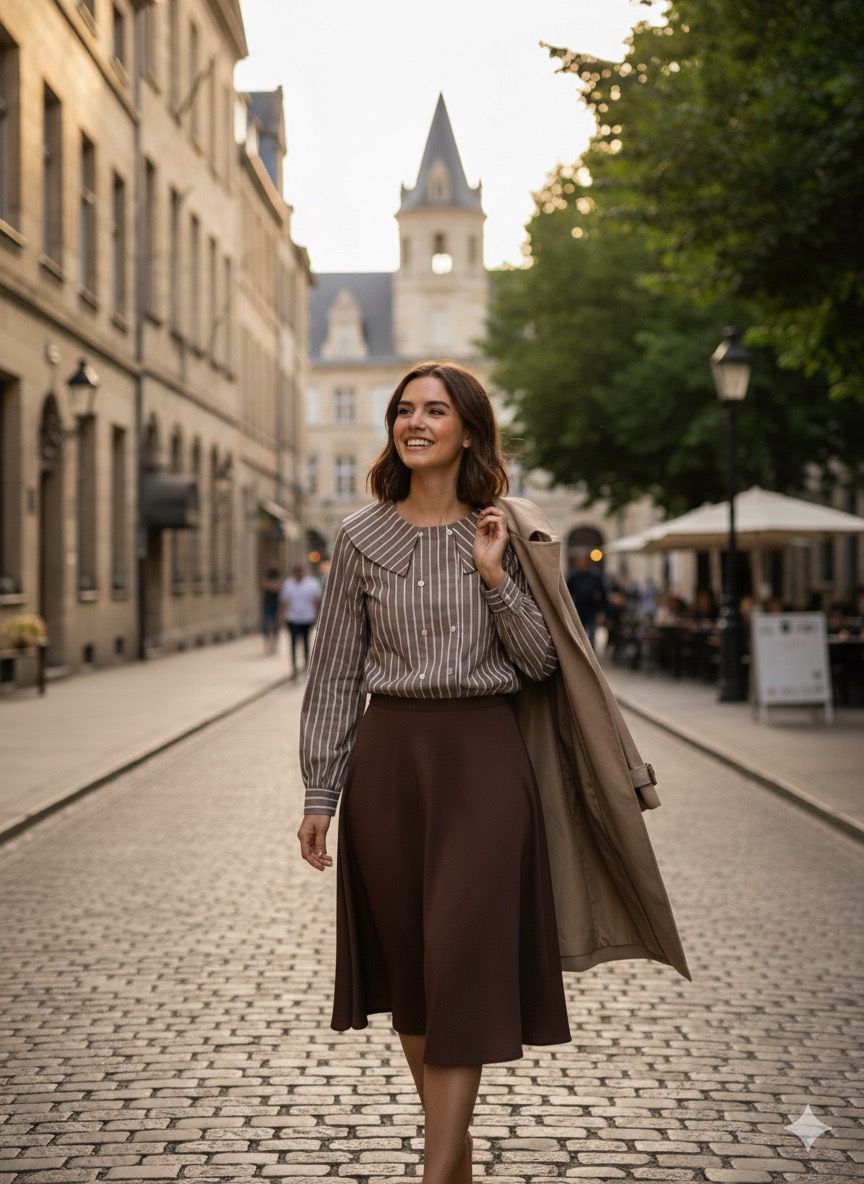 Point Double Breasted Tan Stripe Button Shirt