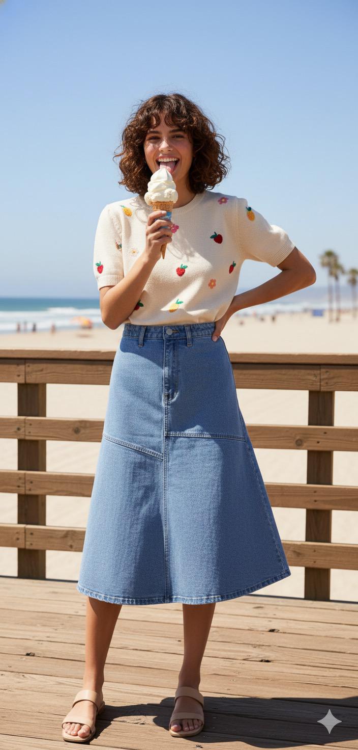 Adina Drop Hem Denim Skirt 25”