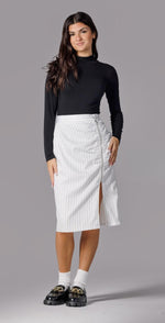 Esteem Pinstripe Pencil Skirt with Ruching