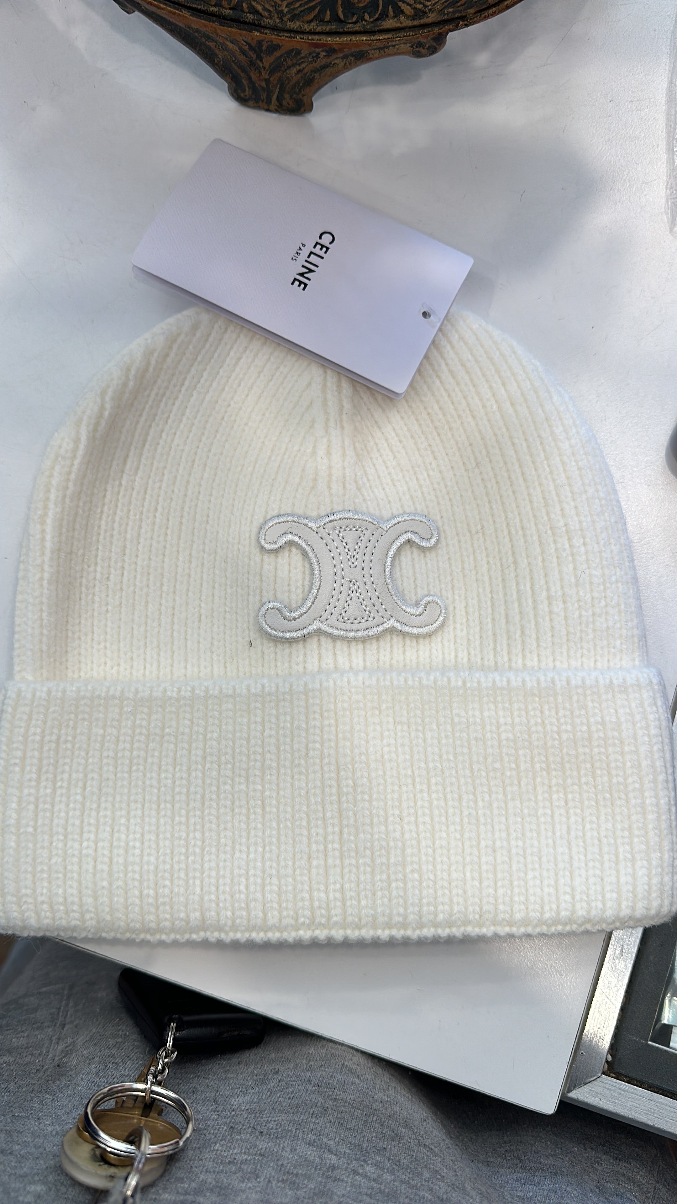 Celine Cuff Hat With Leather Logo