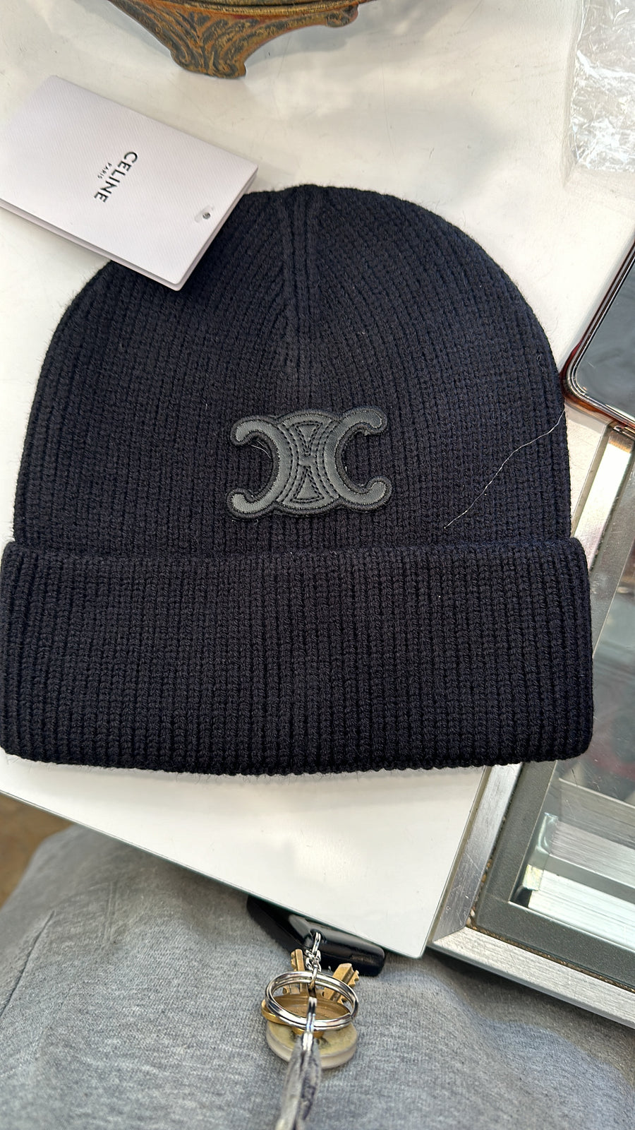 Celine Cuff Hat With Leather Logo