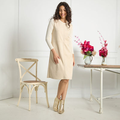 Japparel Esti Ivory Jumper Knit Sleeves and Suede Body