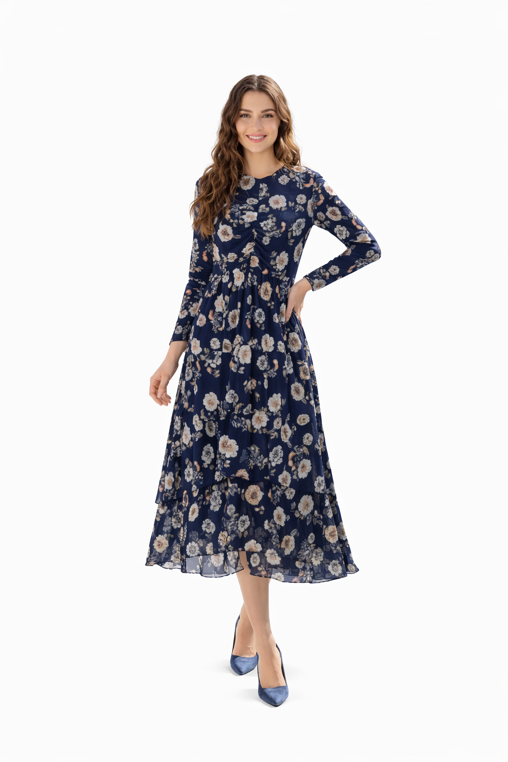 Japparel Aurura Navy Floral Mesh Ruched Dress From Head To Hose Japparel Aurura Navy Floral Mesh Ruched Dress From Head To Hose
