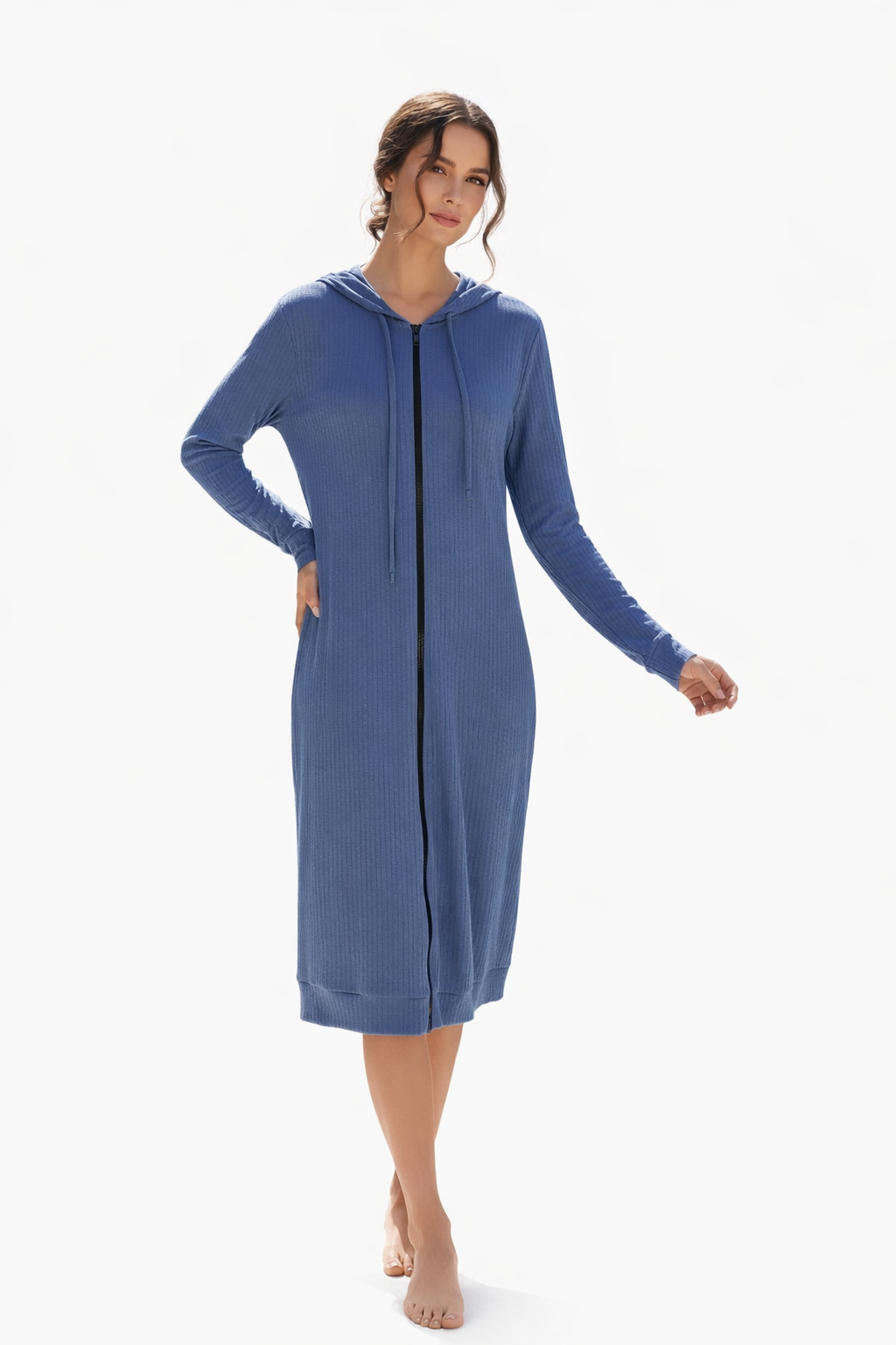 Japparel Carrie Denim Dress with 2 Way Zipper and Hood From Head To Hose Japparel Carrie Denim Dress with 2 Way Zipper and Hood From Head To Hose