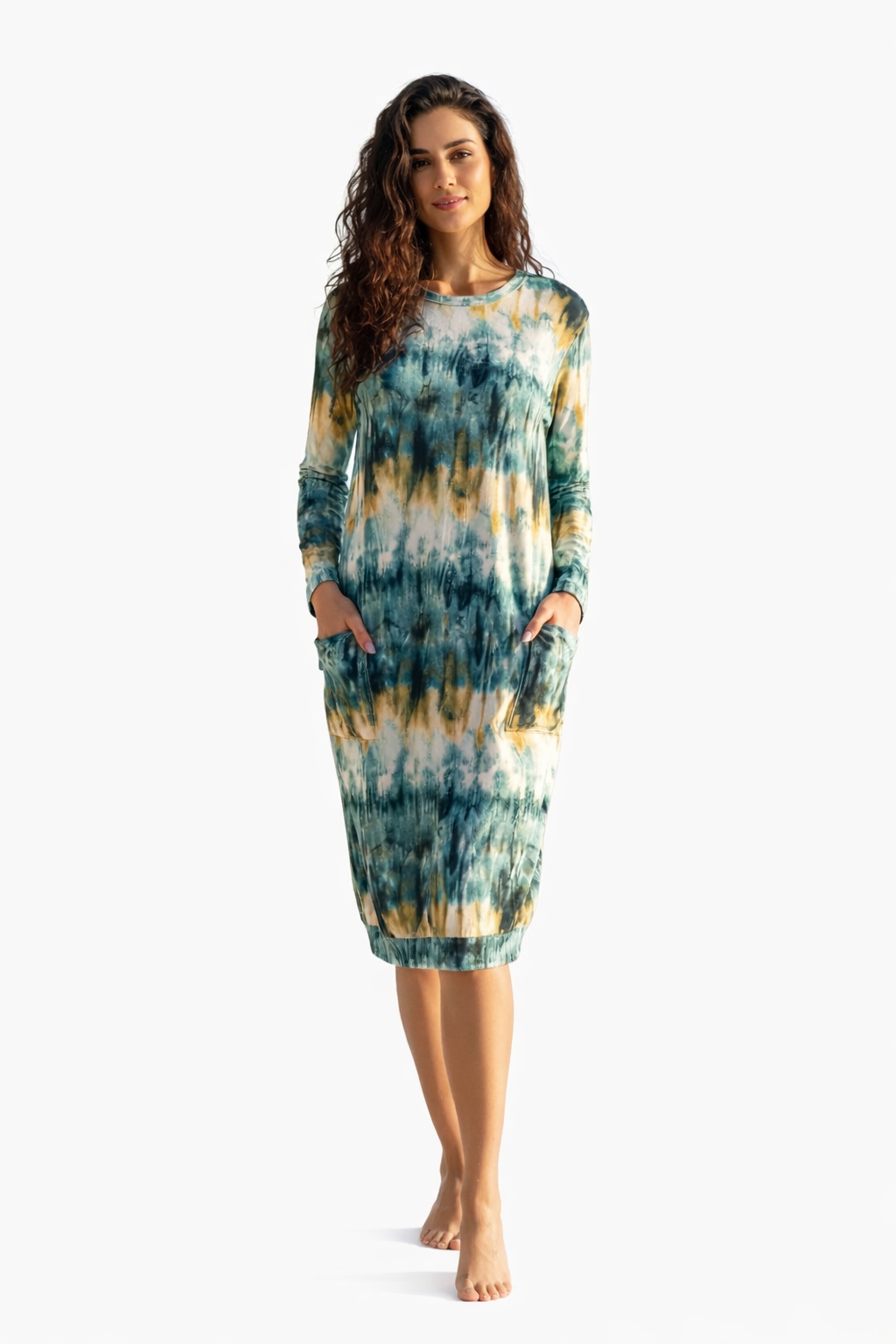 Japparel Alice Tie Dye Blue Dress with Pockets (maternity friendly) Multi / L Japparel Alice Tie Dye Blue Dress with Pockets (maternity friendly) Multi / L