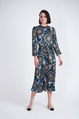 Malibu Satin Printed Pleated Midi Dress