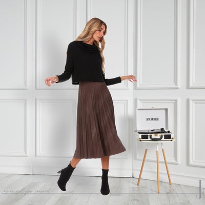 Japparel Pleated Pleather Midi Skirt