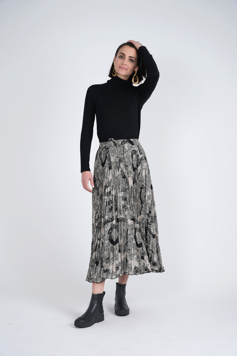 EUX Pleated Chiffon Midi Skirt