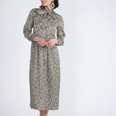 Cavalier Pleated Olive Paisley Dresses