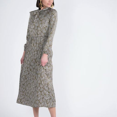 Cavalier Pleated Olive Paisley Dresses