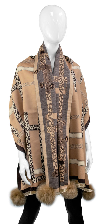 Mitchies Animal Print Scarf with Fox Fur