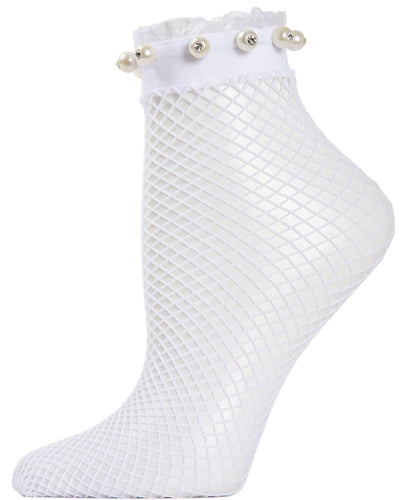 Memoi Pearl Ruffle Cuff Fishnet Anklet 4533