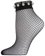 Memoi Pearl Ruffle Cuff Fishnet Anklet 4533