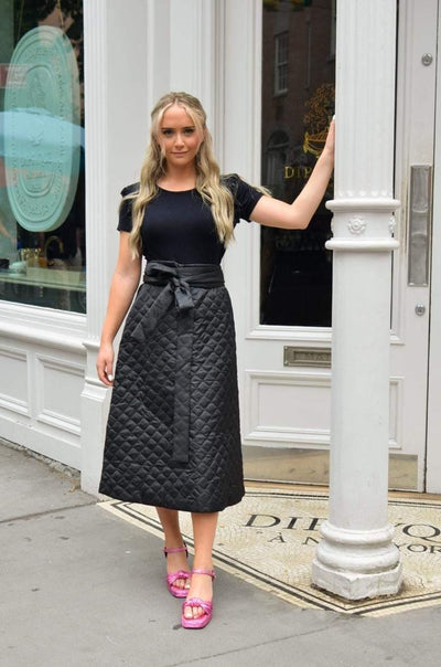 Esteem Quilted Midi Skirt with Paper Bag Waist