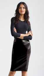 Commando Faux Patent Leather Midi Skirt Black SK03