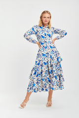 Mima Rosso Blue Printed Ruffle Dress