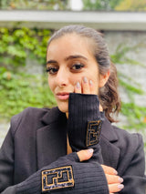 FHTH Softest FF Black Sequin Logo Fingerless Gloves