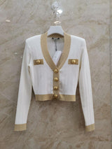 FHTH Balmain White and Gold Cardigan