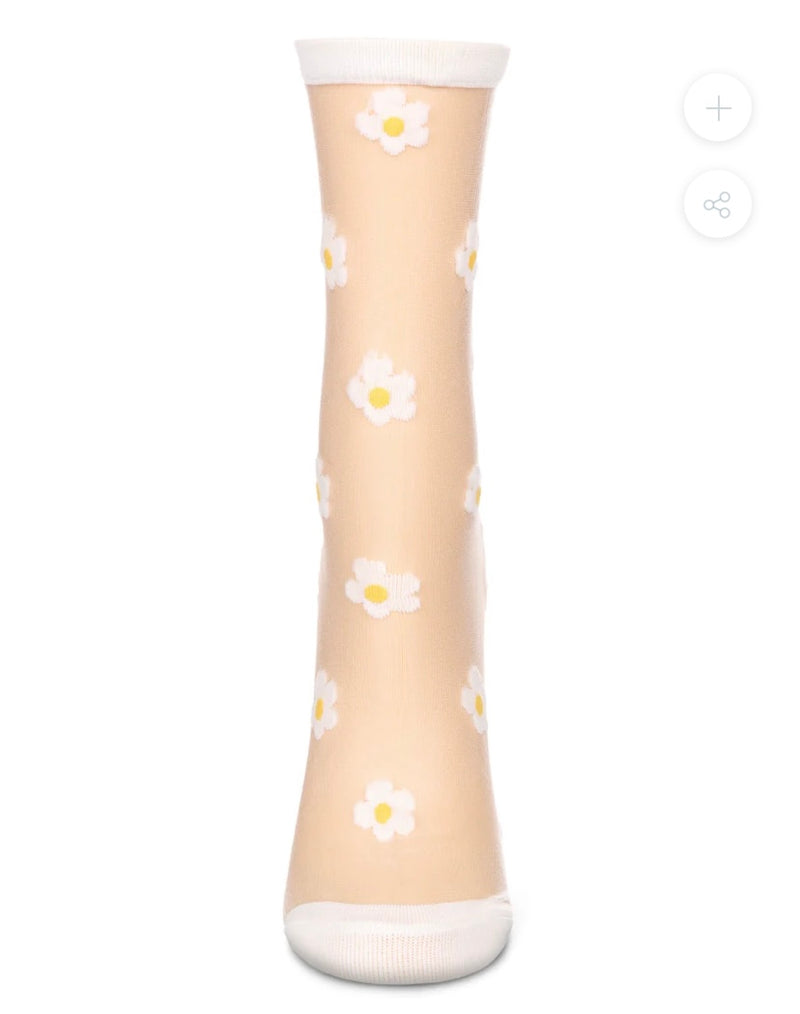 Memoi Sheer Daisy Crew Sock From Head To Hose 