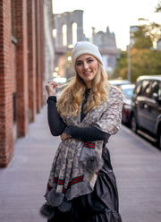 FHTH Leopard Print Scarf with Fur Pom SCC068