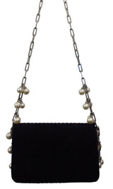 Sondra Roberts Velvet Flap Evening Bag with Pearl Details on Handle